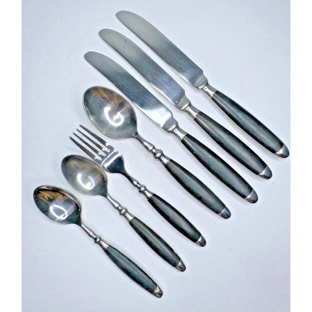 Hampton bistro Silversmith‎ Black Stainless Flatware 7 Pc Spoon Fork Replacement